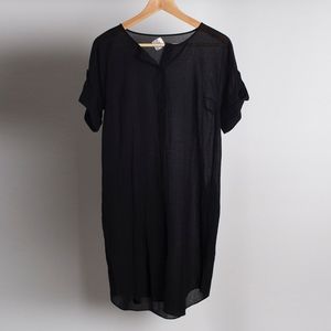 BON VOYAGE Black Linen Kaftan Dress Black Buttons